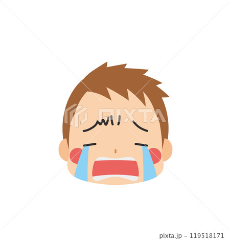 号泣する可愛い小さな男の子の絵文字イラスト　アイコン　顔　表情　白背景　ベクター 119518171