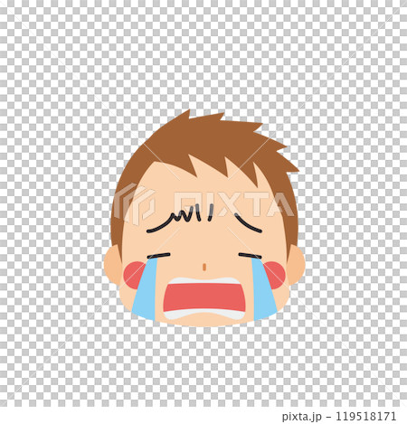 号泣する可愛い小さな男の子の絵文字イラスト　アイコン　顔　表情　白背景　ベクター 119518171