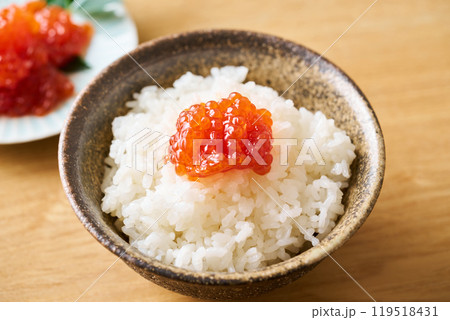 ご飯の上にのせた筋子醤油漬け 119518431