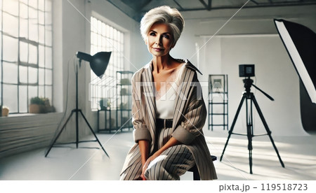 elegant aged woman photographer 119518723