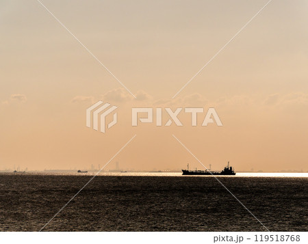東京湾の海越しに見た横浜方面の夕景 119518768
