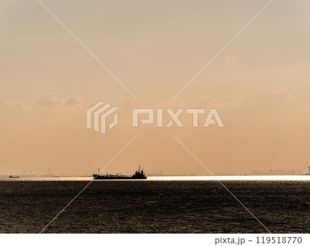 東京湾の海越しに見た横浜方面の夕景 119518770