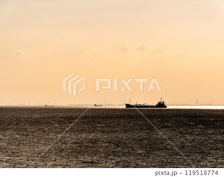 東京湾の海越しに見た横浜方面の夕景 119518774
