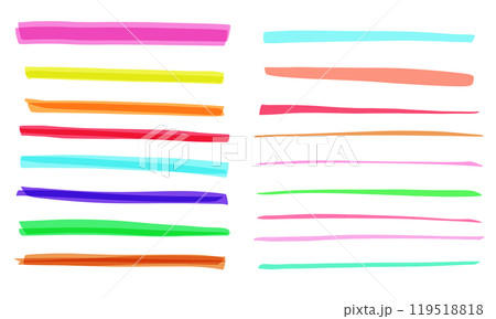 Marker underlines colorful set, brush pen hand drawn illustration. Highlighter lines collection isolated on white. 119518818