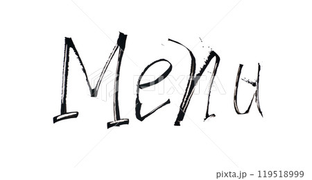 Creative handwritten menu design in bold black ink on clean white background Creative handwritten menu design in bold black ink on clean white background 119518999