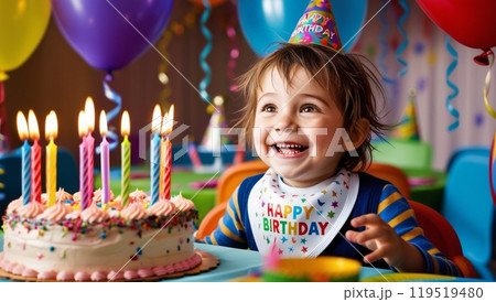 誕生日ケーキをもらう子ども 119519480