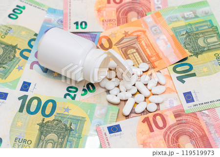 Pills and Capsules on the Euro Banknotes Pills and Capsules on the Euro Banknotes 119519973