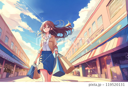 紙袋を持って歩く女の子のイラスト素材 119520131