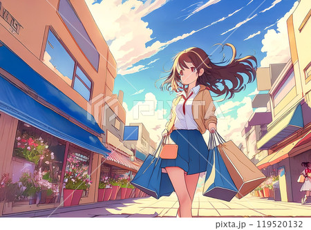 紙袋を持って歩く女の子のイラスト素材 119520132