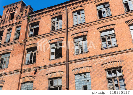 industrial background, wall of abandoned vintage factory building industrial background, wall of abandoned vintage factory building 119520137