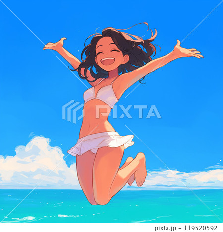 海で楽しく遊ぶ女の子 119520592