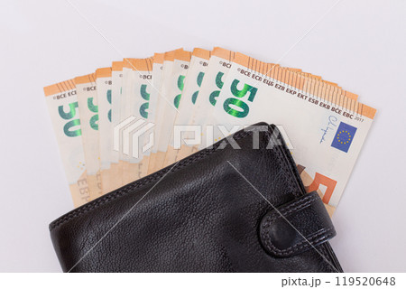 Black Leather Men Wallet with Fifty Euro Banknotes Inside 119520648