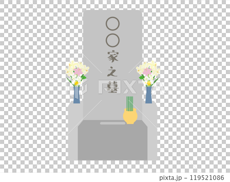 供花が備えてあるお墓のイメージイラスト 供花が備えてあるお墓のイメージイラスト 119521086