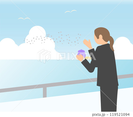 亡くなった人のお骨を散骨する人のイメージイラスト 119521094