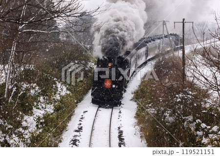 雪の中を走る蒸気機関車 119521151