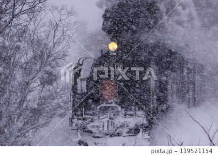 雪の中を走る蒸気機関車 119521154