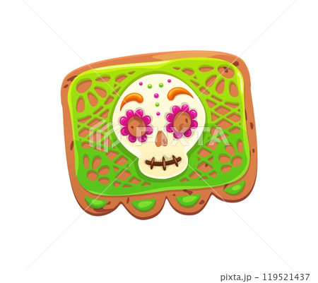 Mexico Day of Dead papel picado skull cookie. Mexico Dia de Los Muertos celebration scary gingerbread pastry or frosted dessert, Hispanic culture carnival or Mexican Day of the Dead festival cookie Mexico Day of Dead papel picado skull cookie. Mexico Dia de Los Muertos celebration scary gingerbread pastry or frosted dessert, Hispanic culture carnival or Mexican Day of the Dead festival cookie 119521437