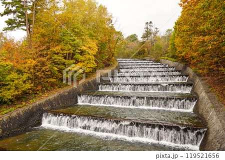 奥沢水源地の階段式溢流路（2024年秋） 119521656
