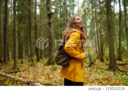 Young woman explores new, fantastic places around world, surrounded by nature relax Active Lifestyle Young woman explores new, fantastic places around world, surrounded by nature relax Active Lifestyle 119522129