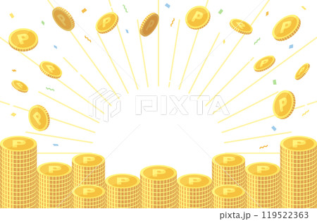ポイントコインが積み重なるイメージのベクターイラスト素材 119522363