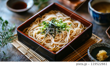 美味しそうな冷たいざるそばの盛り付け 119522661