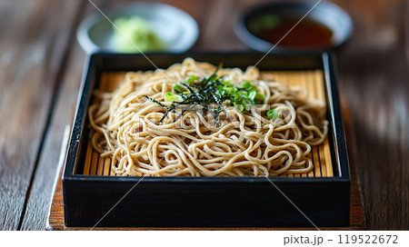 美味しそうな冷たいざるそばの盛り付け 119522672