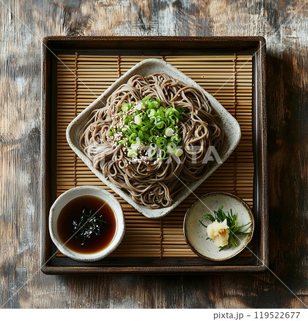 美味しそうな冷たいざるそばの盛り付け 119522677