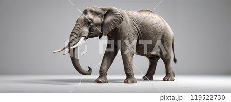 A realistic depiction of an elephant walking gracefully in a studio setting environment A realistic depiction of an elephant walking gracefully in a studio setting environment 119522730
