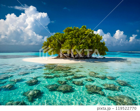tropical island with palm trees 119522770