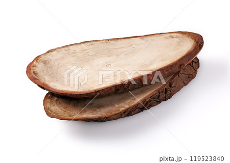 two oval plate made of wooden cut isolated on white background 119523840