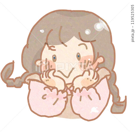 頬杖のポーズのえがおの女の子 頬杖のポーズのえがおの女の子 119525305