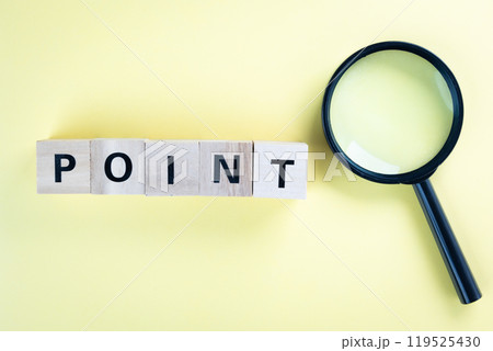 ポイント文字と虫眼鏡(黄色背景) ポイント文字と虫眼鏡(黄色背景) 119525430
