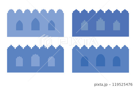 Abstract moroccan saudi medina walls. Eastern building, house front. Traditional Arab arch, door, window, gate. Vector east oriental aesthetic background. 119525476