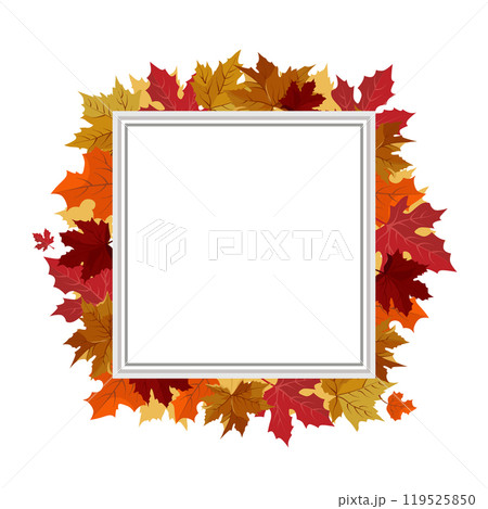 Vector isolated square frame of yellow dry autumn leaves. Border for text. Flat clipart for design Vector isolated square frame of yellow dry autumn leaves. Border for text. Flat clipart for design 119525850