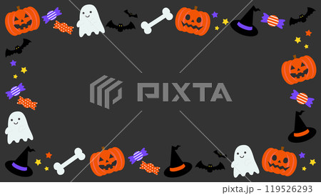 かわいいハロウィンの黒フレーム背景ベクターイラスト素材【文字なし】【横長】 119526293