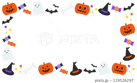 かわいいハロウィンの白フレーム背景ベクターイラスト素材【文字なし】【横長】 かわいいハロウィンの白フレーム背景ベクターイラスト素材【文字なし】【横長】 119526297