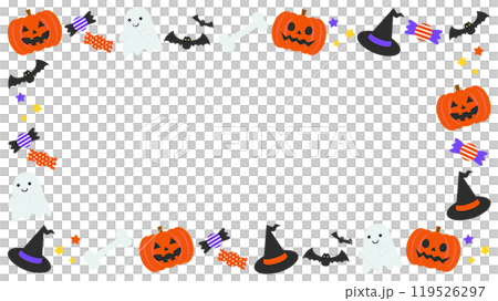 可愛萬聖節白框背景向量圖素材【無文字】【橫排】 119526297