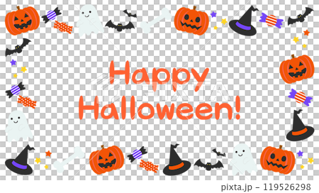 Cute Halloween white frame background vector illustration material [with text] [horizontal] 119526298