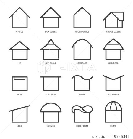 roof types line icon set 119526341