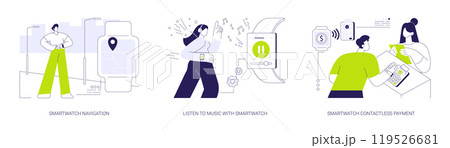 Smartwatch use abstract concept vector illustrations. Smartwatch use abstract concept vector illustrations. 119526681