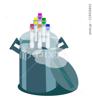 Canister with test tubes with frozen eggs, sperm, embryos 119526832