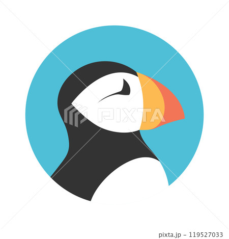 Atlantic puffin bird round emblem isolated on white background. Vector illustration 119527033