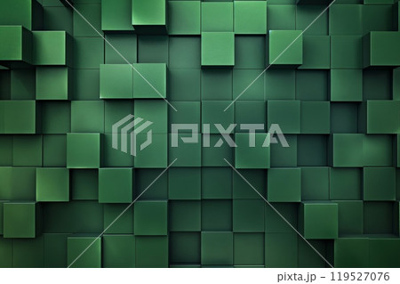Modern green geometric abstract background with 3d blocks pattern, contemporary design, and minimalistic cubic decoration for wallpaper, texture, art, and architecture 119527076