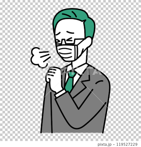 マスクをして咳をする中年のスーツの男性 マスクをして咳をする中年のスーツの男性 119527229