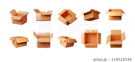 3D open carton packaging box set isolated on white 3D open carton packaging box set isolated on white 119528336