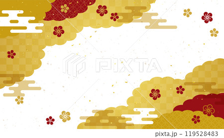 金色の雲と梅の和風背景素材 119528483