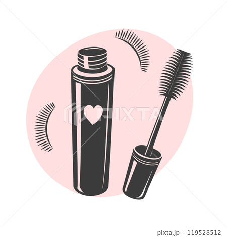 Mascara silhouette, eyelash extension. Beauty salon logo. Mascara icon, eyelashes. Illustration 119528512