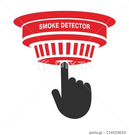 Test your smoke alarms. Smoke detector icon symbol. Fire alarm logo sign. Fire safety equipment. Vector illustration image. Isolated on white background. 119529034