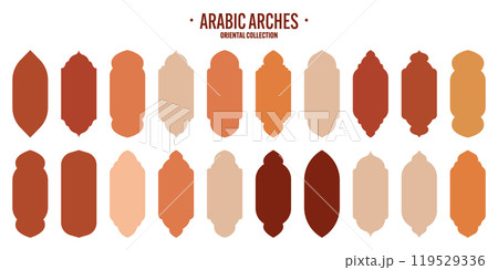 Islamic frames, oriental style objects. Arabic shapes, windows and arches. Traditional ornamental banner, frame. Muslim holidays, Ramadan Kareem. Modern eastern architecture. Vector illustration Islamic frames, oriental style objects. Arabic shapes, windows and arches. Traditional ornamental banner, frame. Muslim holidays, Ramadan Kareem. Modern eastern architecture. Vector illustration 119529336