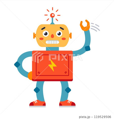 Friendly robot waving hand. Friendly robot waving hand. 119529506